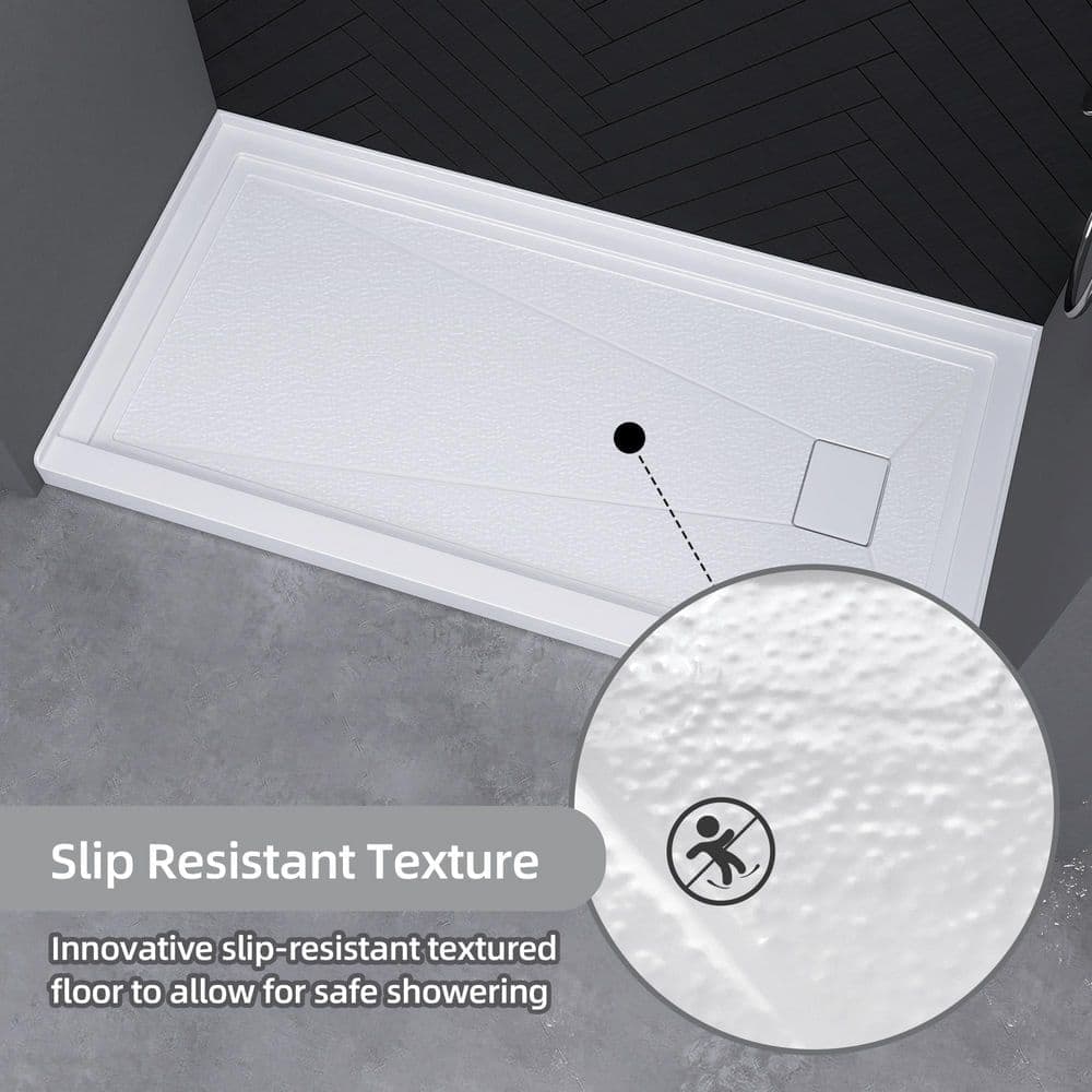Zeafive Voe 72 in. L x 36 in. W Single Threshold Alcove Shower Pan Base with Right Drain Cover in White Acrylic Non-Slip Tray (3)