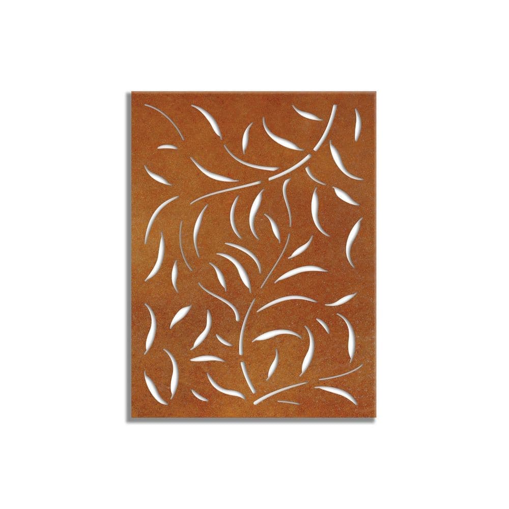OUTDECO Leafspray 3 ft. x 4 ft. Decorative Privacy Panel in Oxy-Shield Weathered Steel with Screws (1)