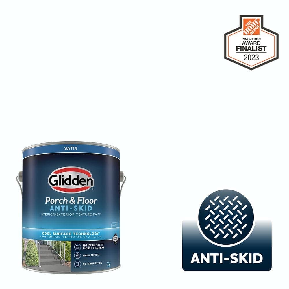 Glidden Porch and Floor 1 Gal. White/Base 1 Textured Satin Interior/Exterior Anti-Skid Porch and Floor Paint with Cool Surface Technology