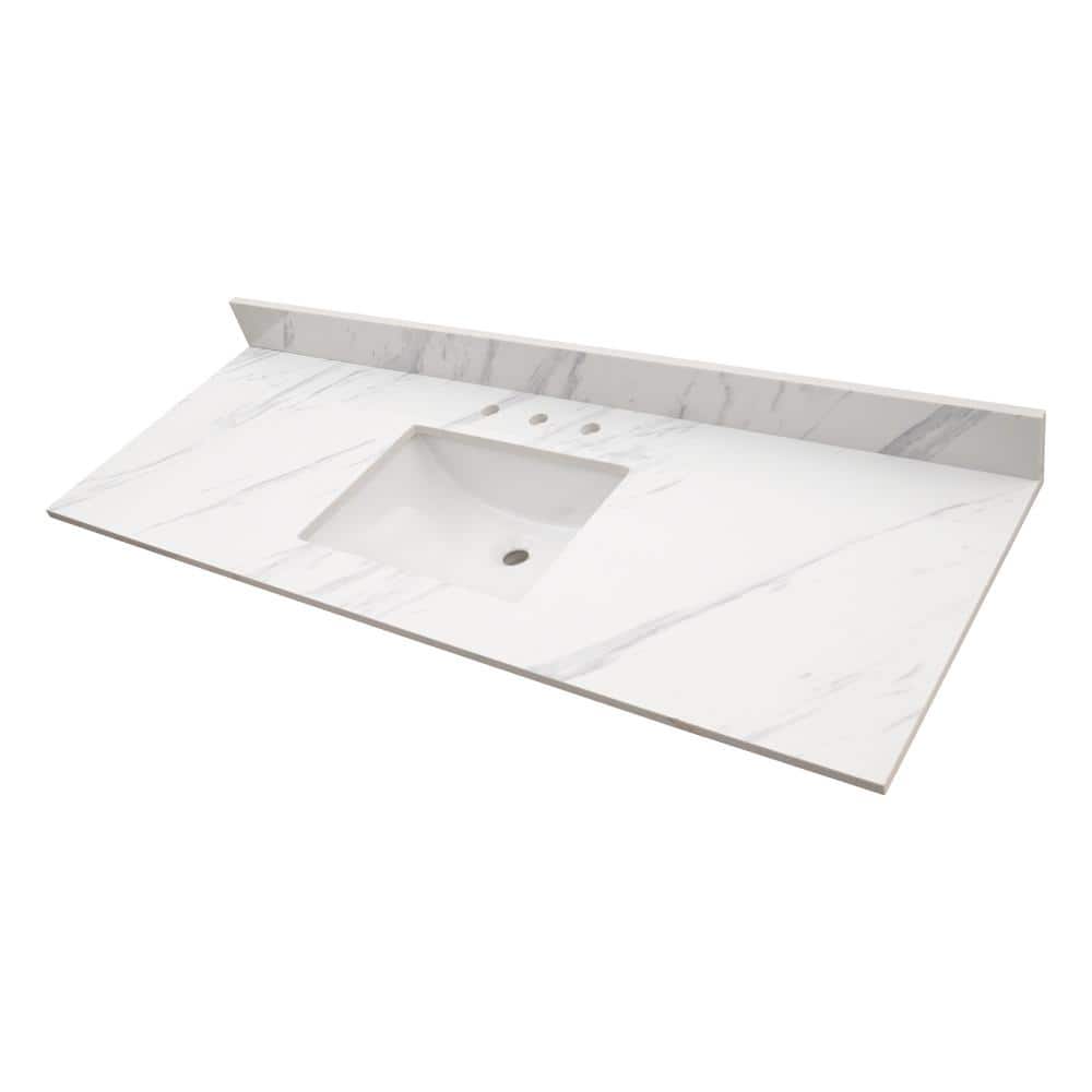 A&A Surfaces Lumina 61 in. W 22 in. D Engineered Marble Vanity Top with White Rectangle Single Sink (3)