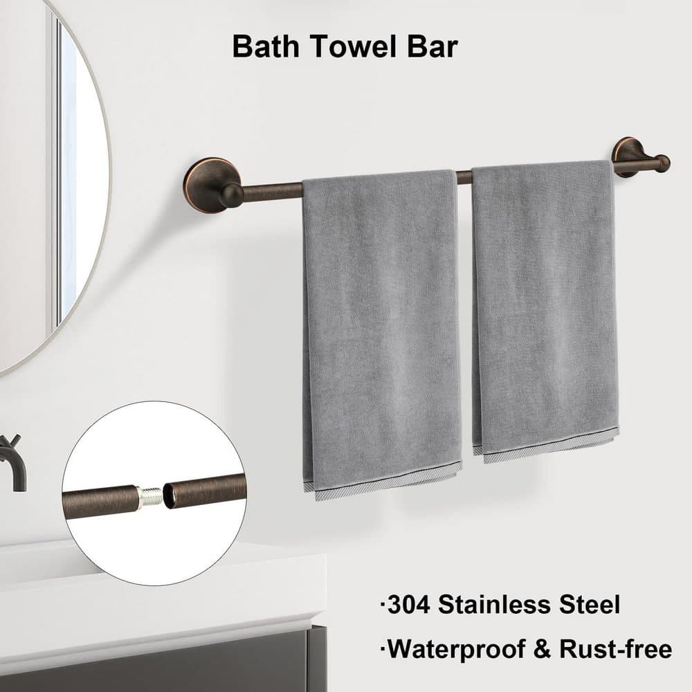 KHKFY 4-Piece Bathroom Hardware Set in Oil Rubbed Bronze with 24 n. Towel Bar, Toilet Paper Holder and Robe Hooks (2)