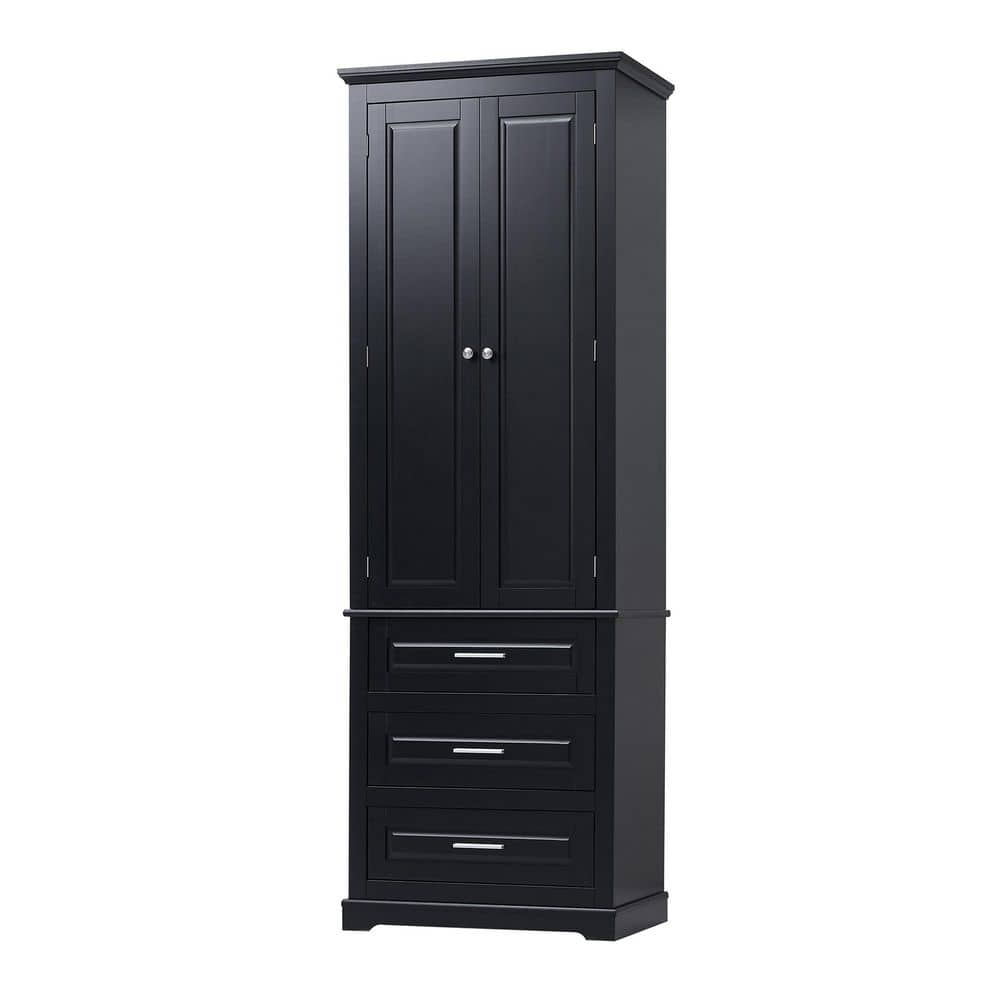 Qualler 24 in. W 15.7 in. D 70 in. H Wood Top Linen Cabinet with 3-Drawers