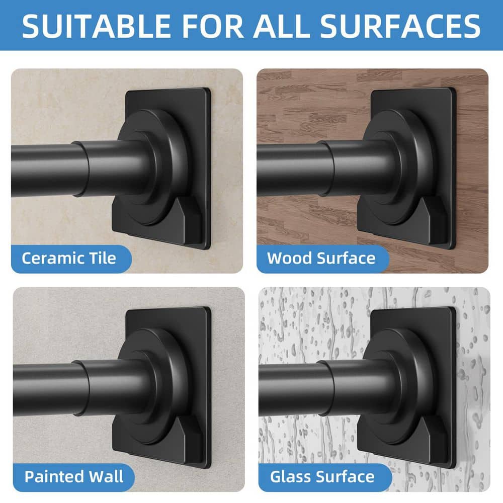 Wudkey Adjustable 80 in. Stainless Steel Shower Curtain Rod for Bathroom, Spring Tension Rod with Holders in Matte Black (3)