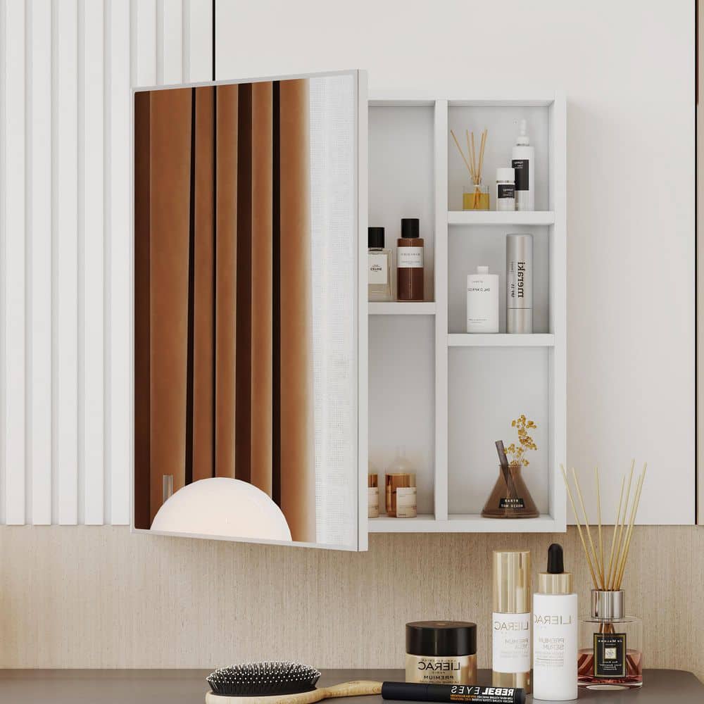 Tahanbath 5.00 in. W x 21.70 in. D x 22.00 in. H Bathroom Storage Wall Cabinet A Separate Wall Mounted Bathroom Mirror in White (2)