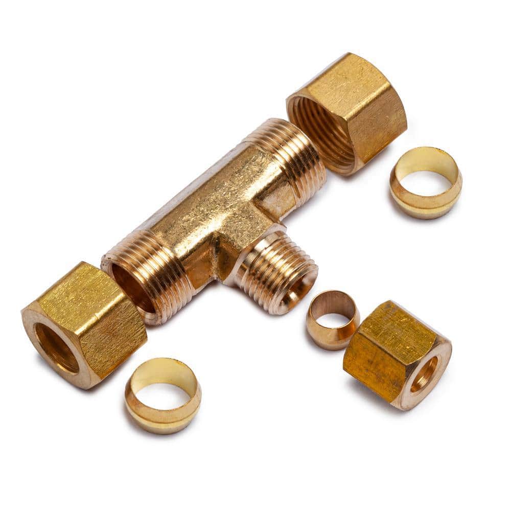 LTWFITTING 3/8 in. O.D. x 3/8 in. O.D. x 1/4 in. O.D. Comp Brass Compression Reducing Tee Fitting (5-Pack) (2)