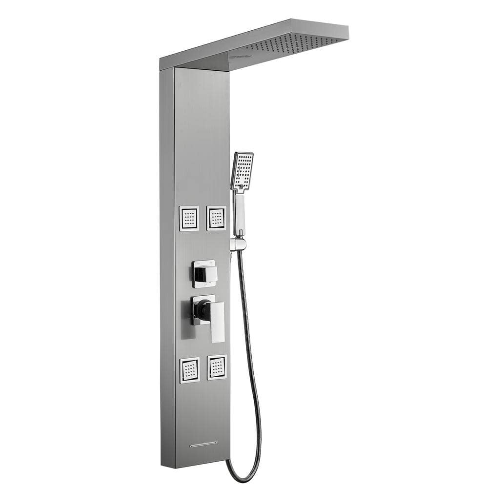 Forious pro 44 in. 4-Jet Shower System With Handheld Wand And 360° Angled Adjustable Massaging Body Sprayers in Brushed Nickel