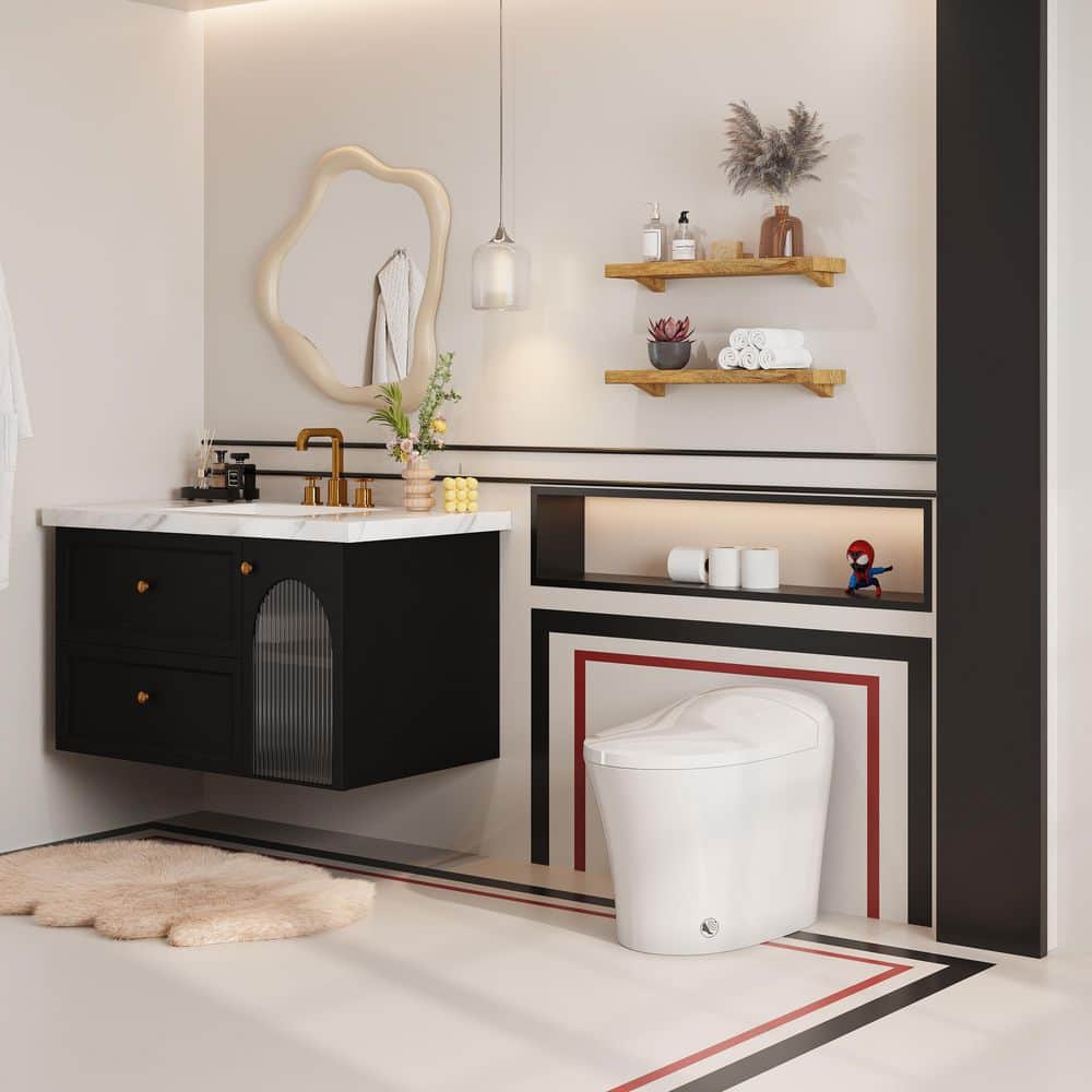Hanikes 1-Piece 1/1.27 GPF High Efficiency Dual Flush Elongated Toilet in White with Heated Seat and Slow-Close, Seat Included (2)