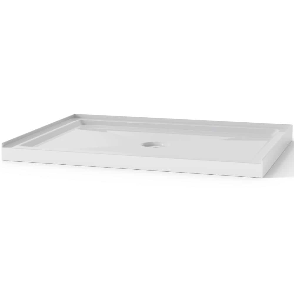 Cuschoice 48 in. x 32 in. Rectangular Single Threshold Shower Base Pan with Center Drain in White (2)
