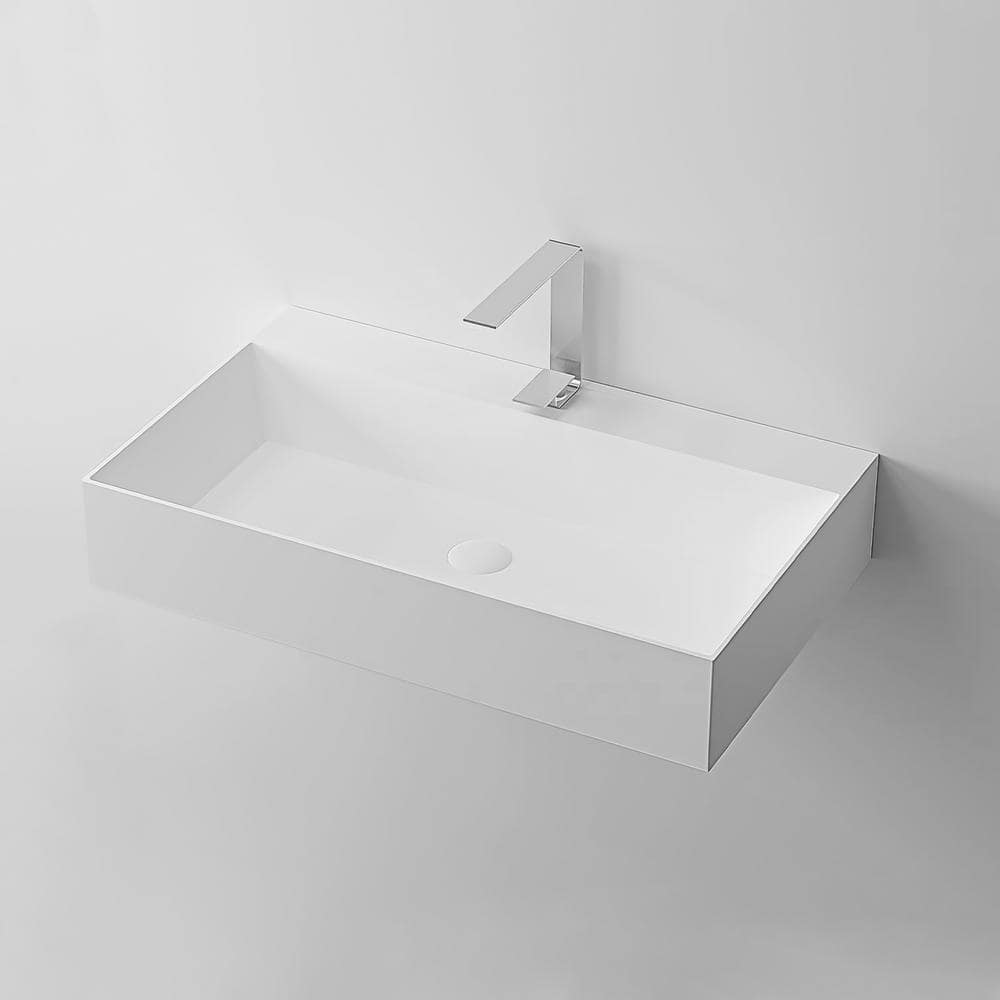 CASAINC 36 in. W x 18 in. D x 5.5 in. H Solid Surface Wall Mount Rectangle Matte White Vessel Sink w/ Faucet Hole (1)