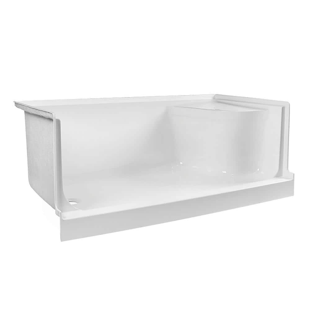 FINE FIXTURES 60 in. L 32 in. W Alcove Shower Pan Base with Seat- Hand Drain White
