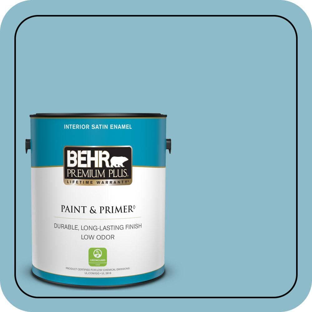BEHR PREMIUM PLUS 1 gal. #S460-3 Blue Echo Satin Enamel Low Odor Interior Paint & Primer (1)