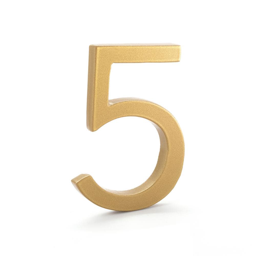 Montague Metal Products 8 in. Gold Aluminum floating or flat Modern House Numbers 0-9 - 5 (1)