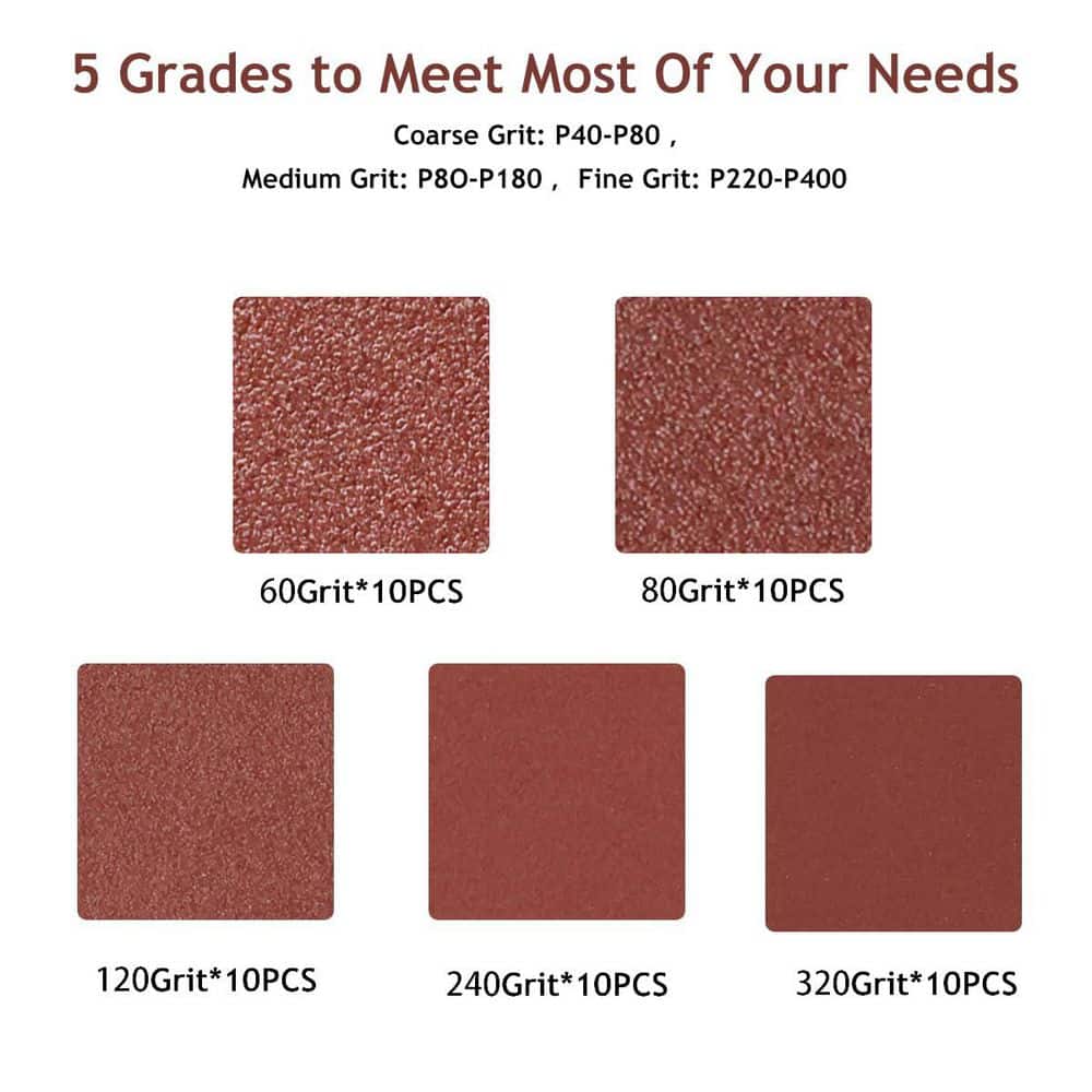 Unbranded 5 Inch Aluminum Oxide Sanding Discs Hook and Loop with 8 Holes for Random Orbital Sander (50-Pack) Assorted Grits (3)