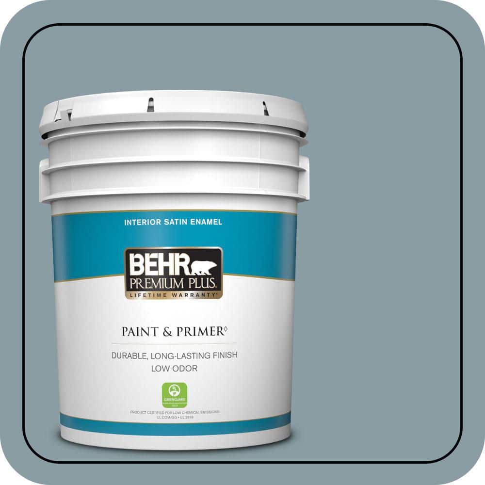 BEHR PREMIUM PLUS 5 gal. #540F-4 Shale Gray Satin Enamel Low Odor Interior Paint & Primer