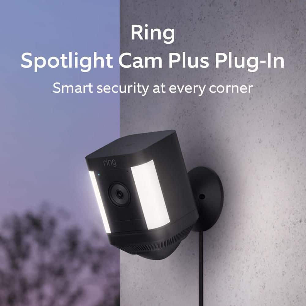 Ring Spotlight Cam Plus, Plug-In - Smart Security Video Camera with LED Lights, 2-Way Talk, Color Night Vision, Black (3)