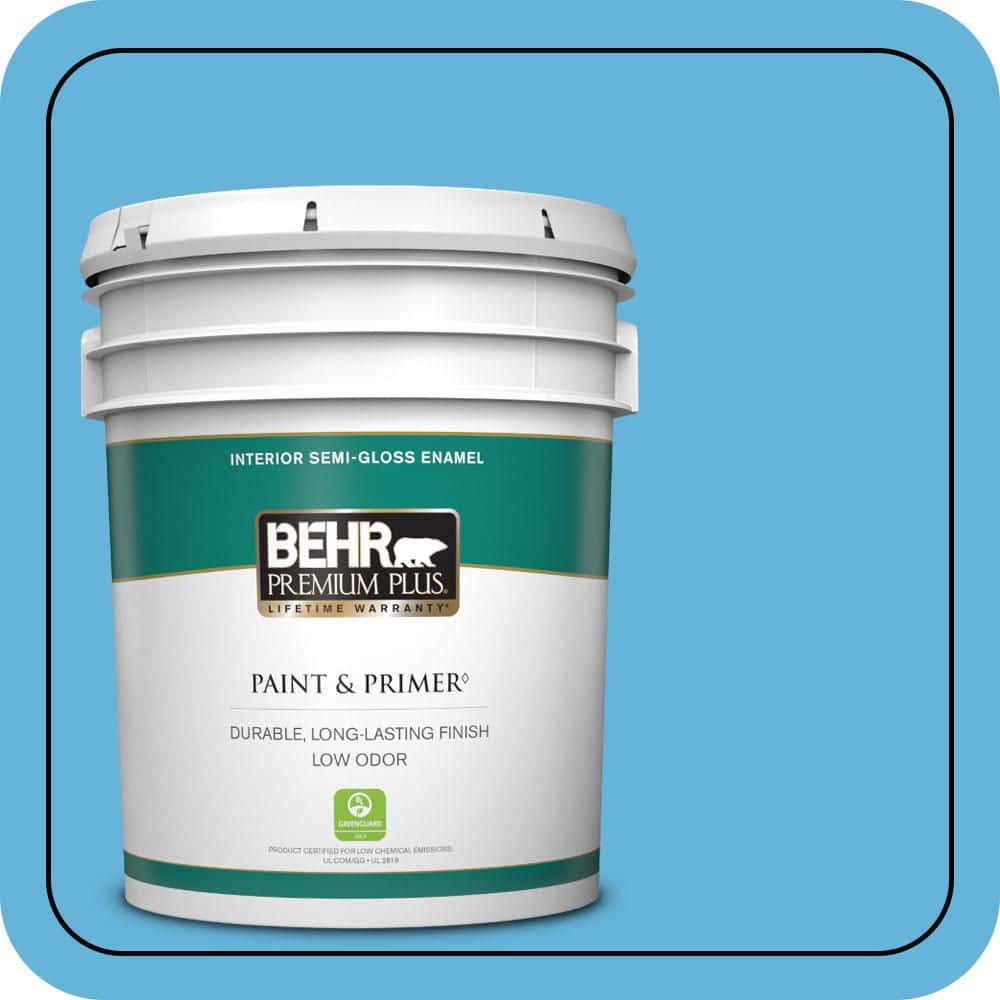 BEHR PREMIUM PLUS 5 gal. #540B-5 Riviera Blue Semi-Gloss Enamel Low Odor Interior Paint & Primer