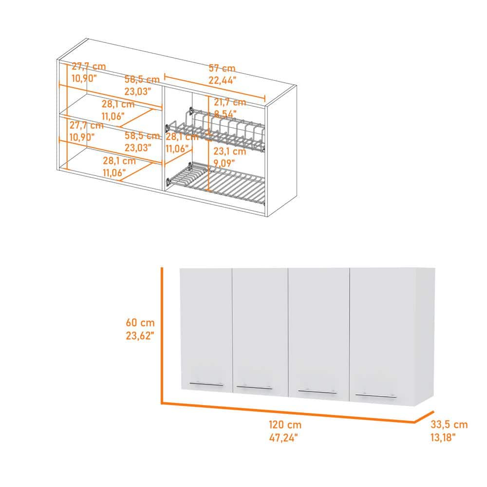 Anqtovp 47.24 in. W x 13.18 in. D x 23.62 in. H Bathroom Storage Wall Cabinet in White with 4-Swing Doors (3)
