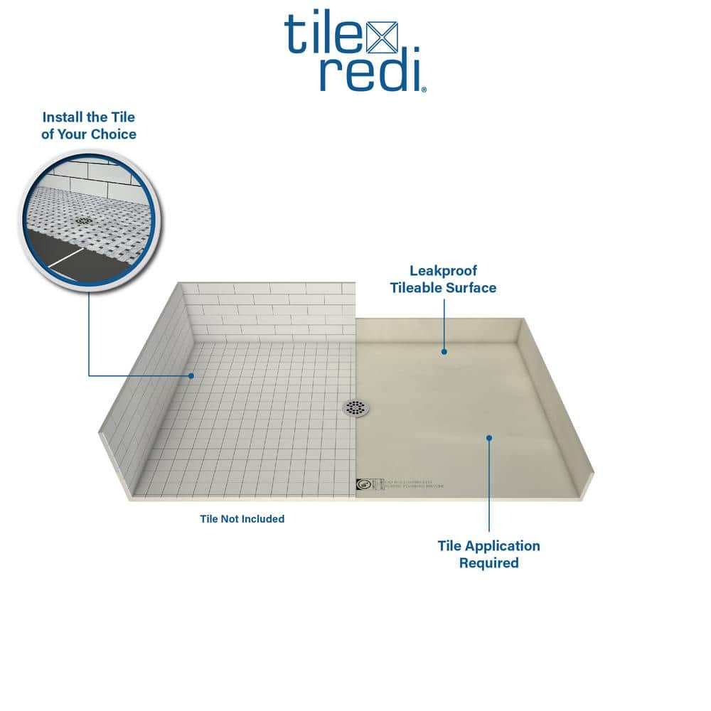 Tile Redi Redi Free 33 in. 60 in. Barrier Free Shower Base with Drain and Drain Plate (4)