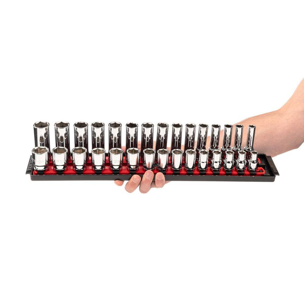 TEKTON 1/2 in. Drive 6-Point Socket Set with Rails (10 mm-24 mm) (30-Piece) (3)