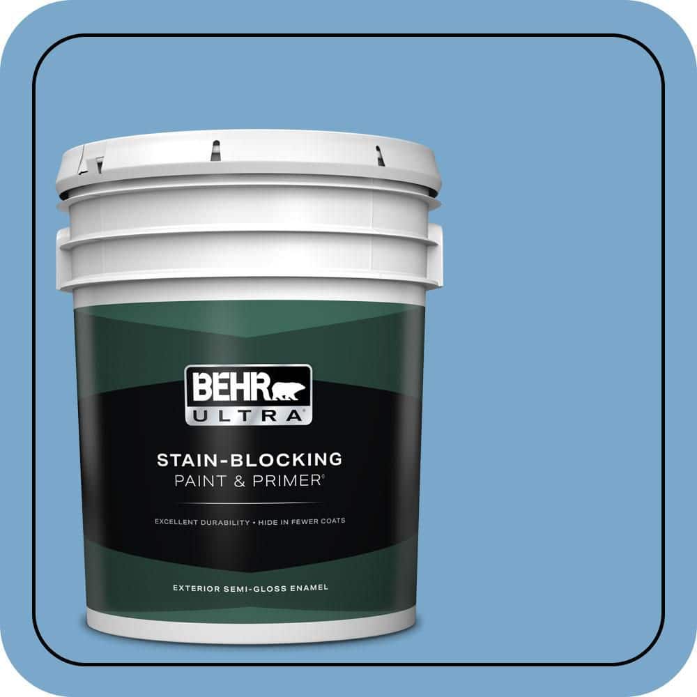 BEHR ULTRA 5 gal. #M520-4 Mirror Lake Semi-Gloss Enamel Exterior Paint & Primer
