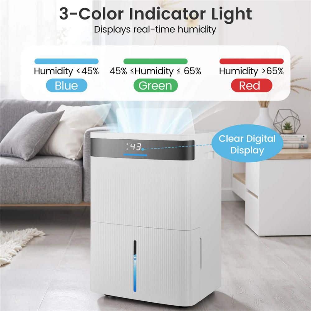 Costway 74 pt. 4500 sq. ft. with Bucket Portable Dehumidifier in. White with 3-Color Indicator (3)