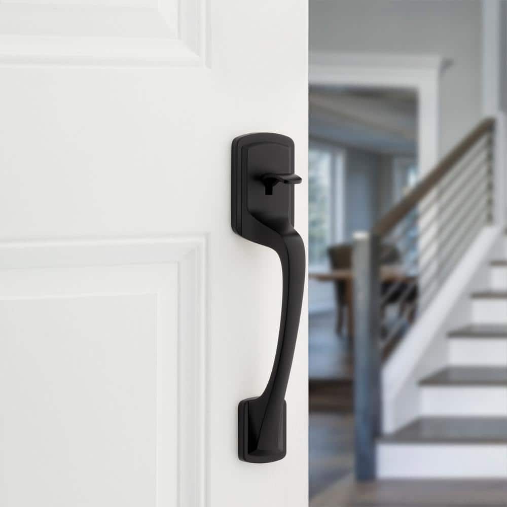 Kwikset Prague Matte Black Entry Door Handle Only with Pismo Round Door Knob (2)