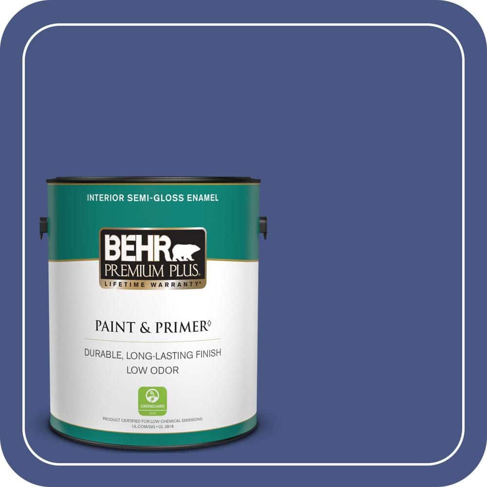 BEHR PREMIUM PLUS 1 gal. #600B-7 Yacht Club Blue Semi-Gloss Enamel Low Odor Interior Paint & Primer
