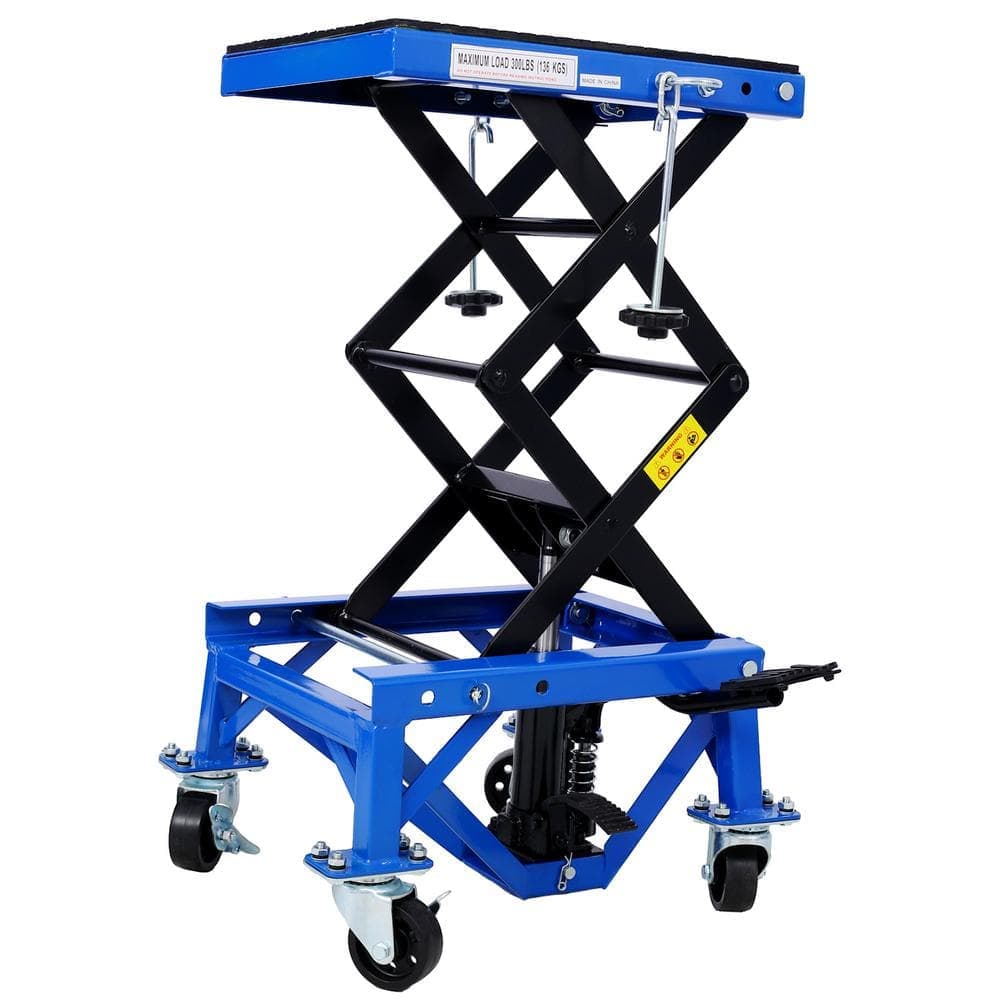 Tatayosi 300 lbs. Hydraulic Motorcycle Scissor Jack Lift Foot Step Wheels for Small Dirt Bikes, Blue (1)