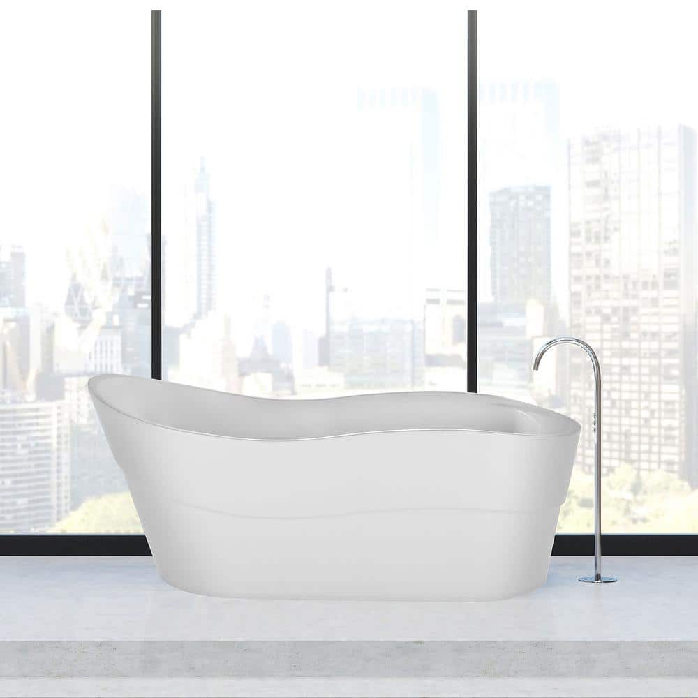 Empava 67 in. Acrylic Single Slipper Flatbottom Bathtub Non-Whirlpool Freestanding Soaking Tub in White (1)