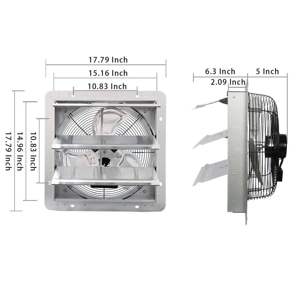 DENIME BBAY INC 14 in. Shutter Exhaust Fan, 1520CFM, Wall Mounted with 1.65m Power Cord, for Garages, Attics, Electric Powered Aluminum (3)