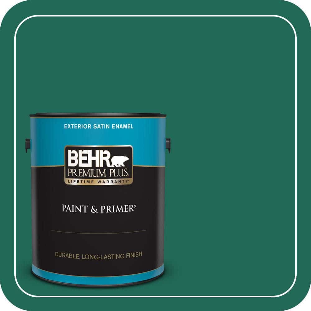 BEHR PREMIUM PLUS 1 gal. #S-H-480 Forest Rain Satin Enamel Exterior Paint & Primer