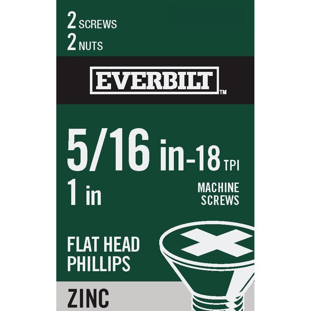 Everbilt 5/16 in.-18 x 1 in. Phillips Flat Head Zinc Plated Machine Screw (2-Pack) (1)