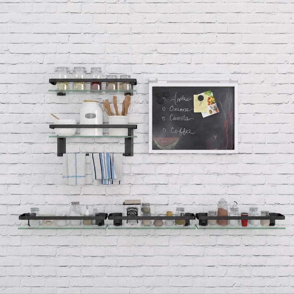 Anqtovp Triple 2-Tier TGlass Bathroom Shelf in Black Rustproof Metal Wall Organizer with Glass for Home Storage (3)
