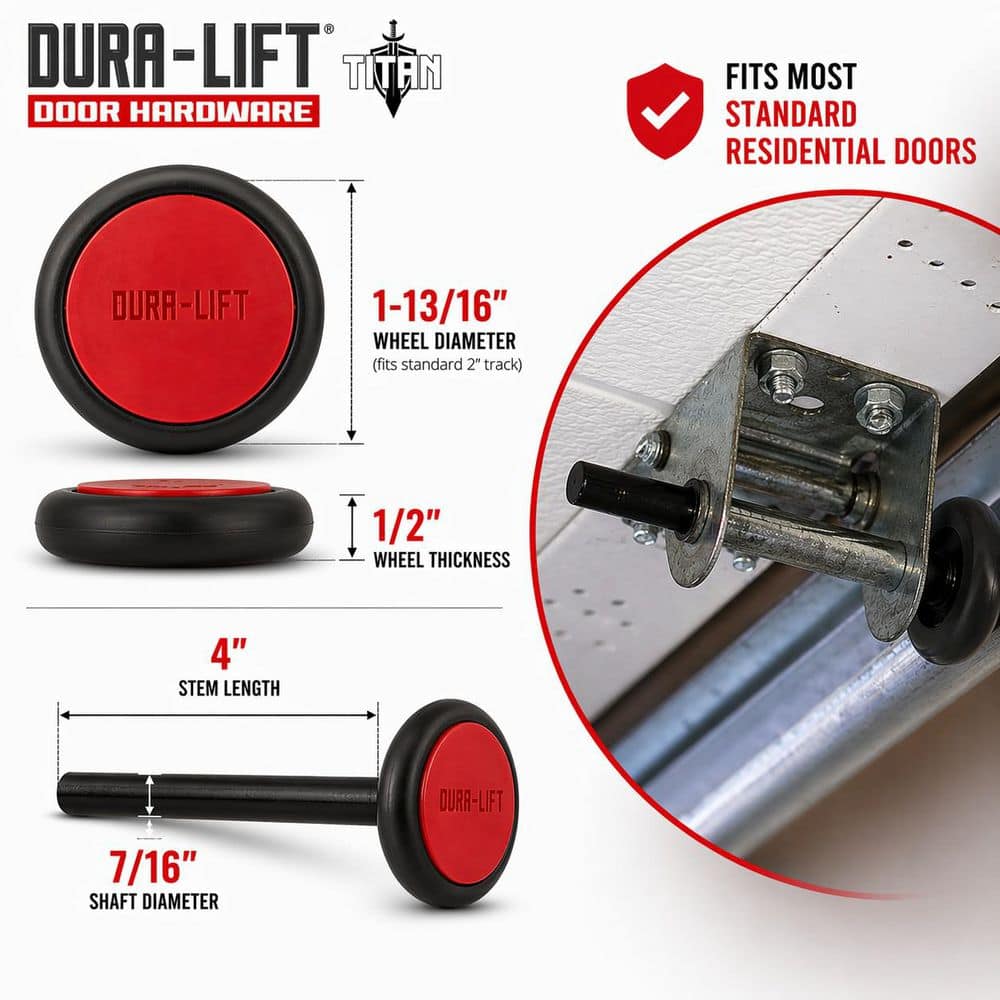 DURA-LIFT Titan Premium Quiet Nylon Garage Door Rollers, 2 in. Wheel, 6200ZZ Bearing, 4 in. Stem, (10-Pack) (2)