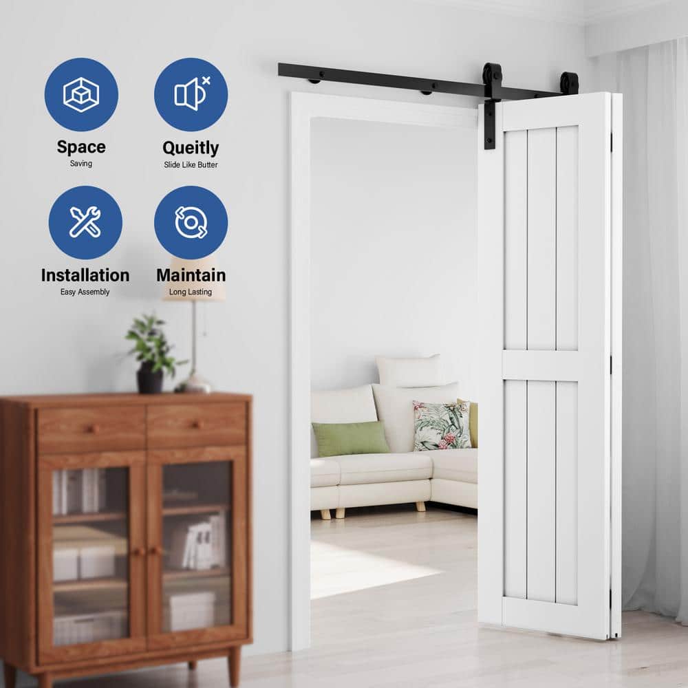 WINSOON 5 ft./60 in. Frosted Black Bi-Folding Sliding Barn Door Hardware Track Kit for Double Doors (3)