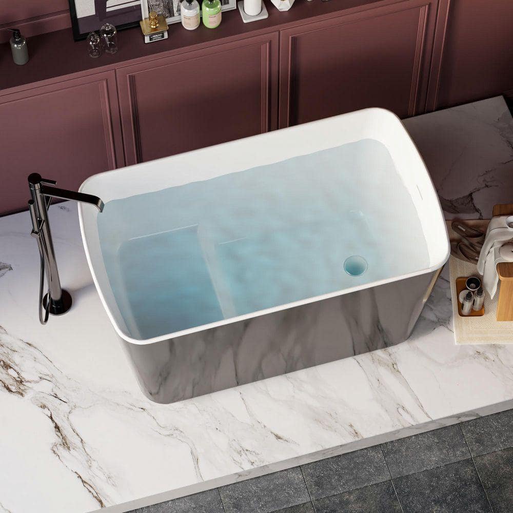 EAKYHOM 49 in. x 28 in. Freestanding Acrylic Soaking Bathtub with Built-in Seat & Flatbottom Design in Glossy Black (3)