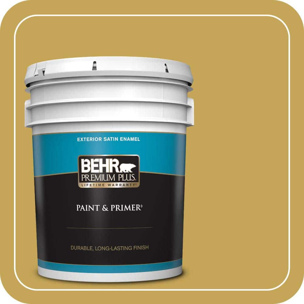 BEHR PREMIUM PLUS 5 gal. #PPU6-18 Lemongrass Satin Enamel Exterior Paint & Primer