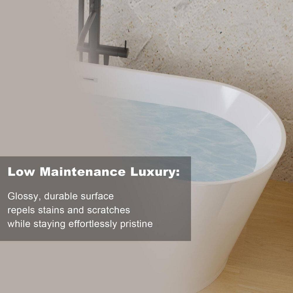 WELLFOR 55 in. x 29.5 in. Soaking Bathtub with Center Drain in Gloss White with Chrome Overflow and Pop-Up Drain (3)