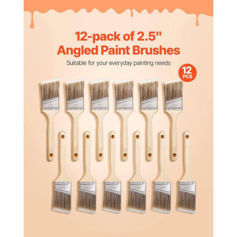 Laybus 12 in. x 2.5 in. 12 Pieces Angle Paint Brush Treated Wood Handle, Paint Brush Set for All Latex and Oil Paints & Stains (2)