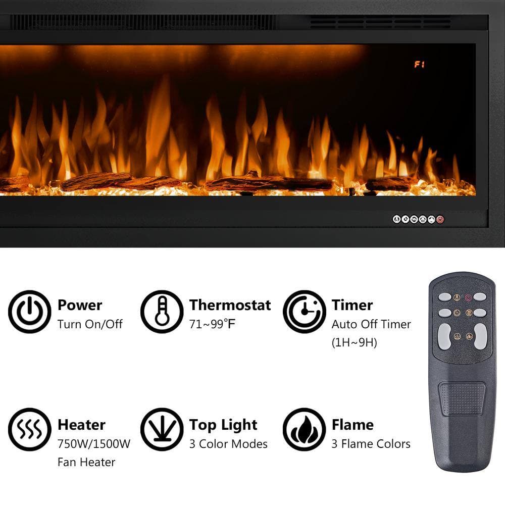 Delandgrand 60 in. Smart Electric Fireplace Inserts with APP Control in Black (2)