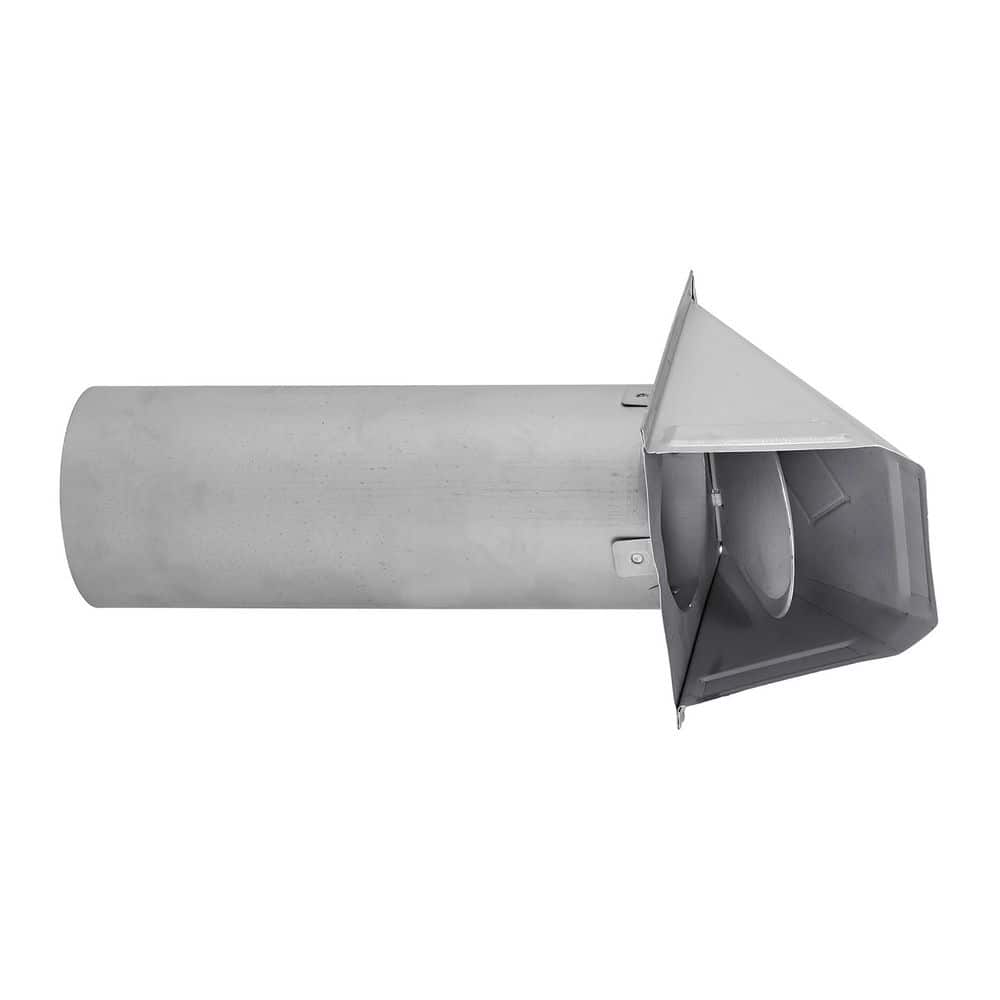 Lambro 4 in. 26-Gauge Paint-Grade Galvanized Wall Exhaust Hood Vent with Damper and 11 in. Pipe in Gray