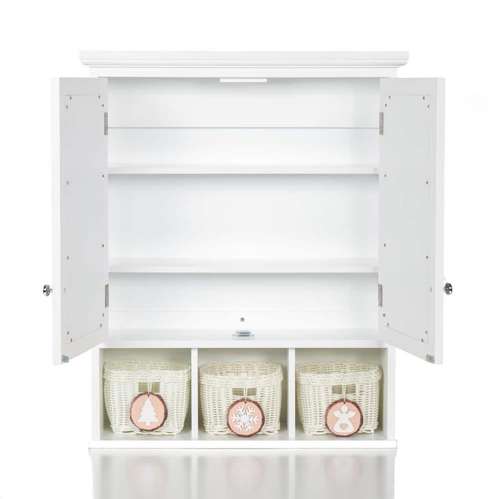 WELLFOR 24.75 in. W x 7.5 in. D x 30.25 in. H Bathroom Storage Wall Cabinet with 3 Christmas Style Storage Basket in White (2)