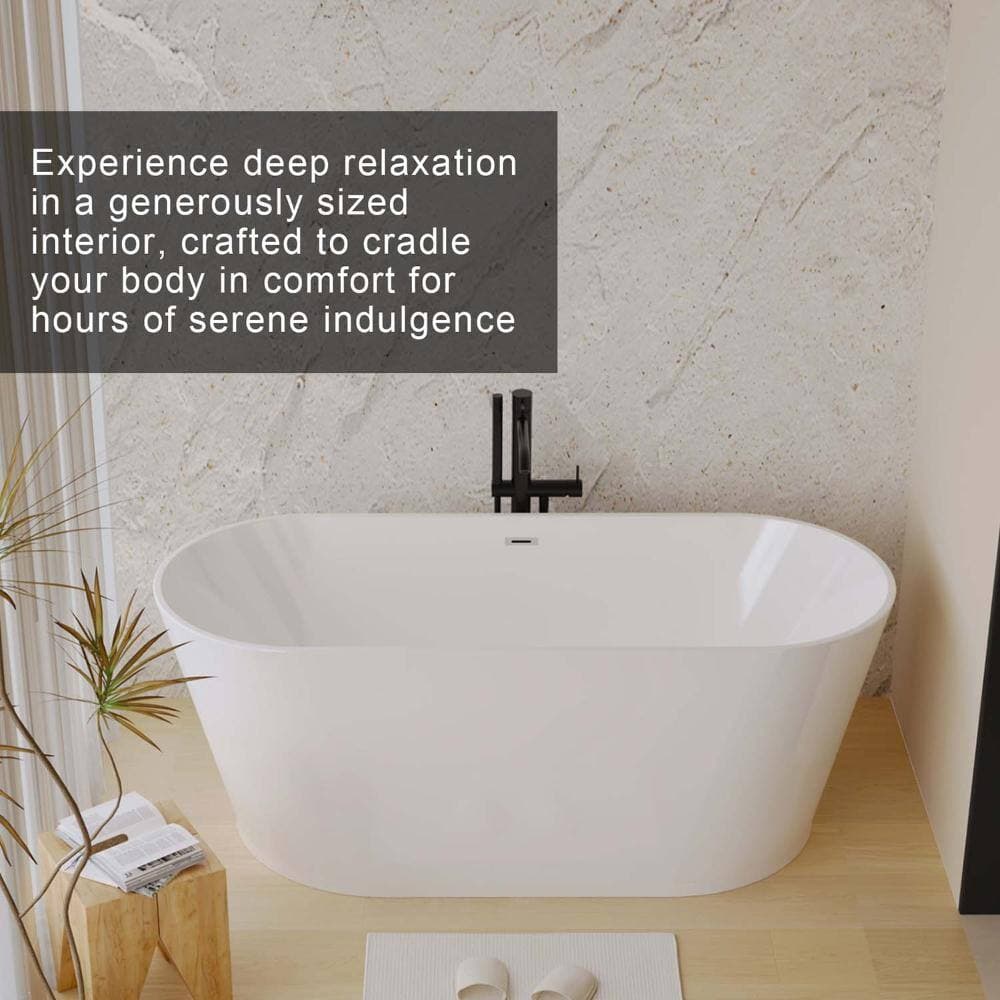 INSEEDE SORA 55 in. Spa-Like Freestanding Soaking Tub, Gloss White Acrylic with Toe-tap Overflow & Pop-Up Drain (2)