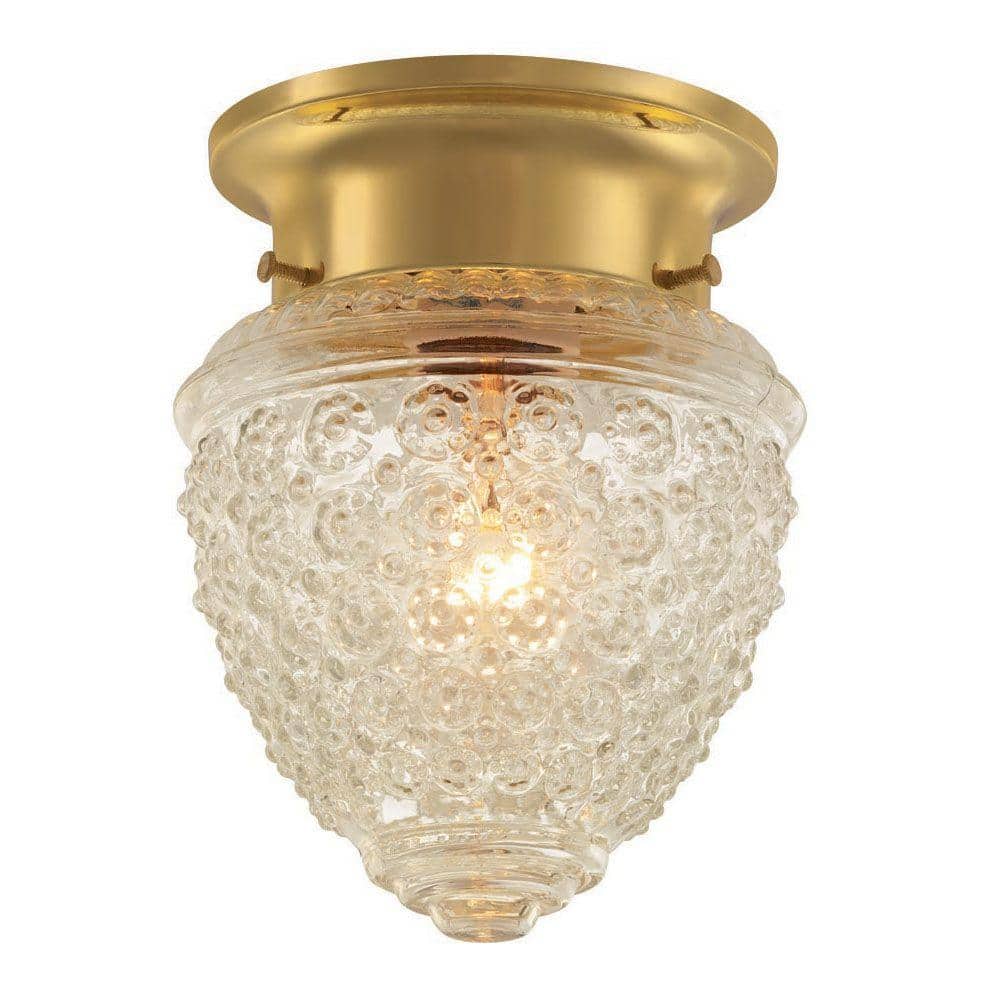 Hampton Bay 1-Light Polished Brass Flush Mount Light with Acorn Shaped Glass Shade (2)
