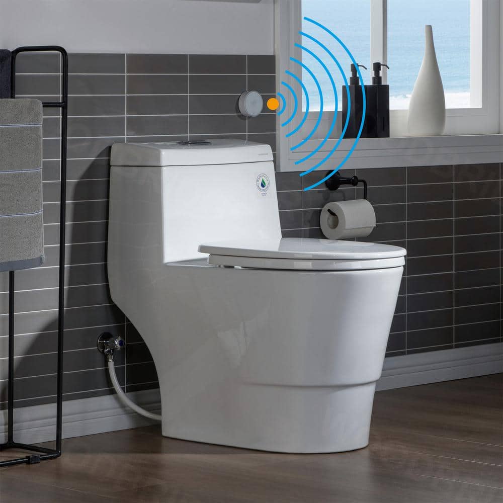 WOODBRIDGE Loft 1-Piece 1.1 GPF/1.6 GPF Dual Flush Comfort Height Elongated All-in 1 Toilet in White with Soft Closed Seat Included (1)