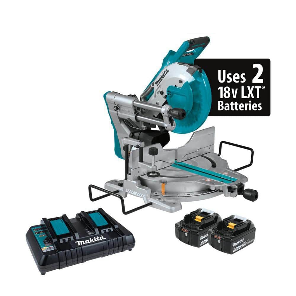 Makita 18V 5.0Ah X2 LXT Lithium-Ion (36V) Brushless Cordless 10 in. Dual-Bevel Sliding Compound Miter Saw with Laser Kit (1)