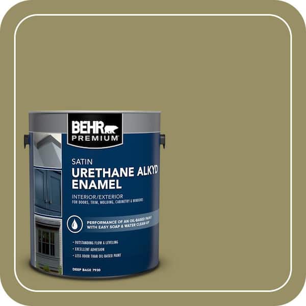 BEHR PREMIUM 1 gal. #390F-6 Tate Olive Urethane Alkyd Satin Enamel Interior/Exterior Paint (2)