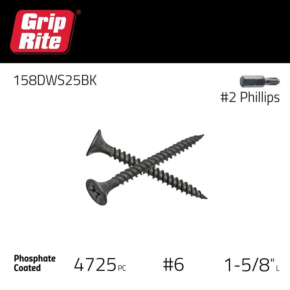 Grip-Rite #6 x 1-5/8 in. Philips Bugle-Head Fine Thread Drywall Screws (25 lbs./Pack), 48 per pallet (3)
