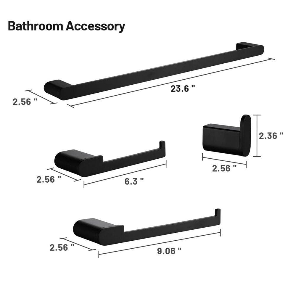 Heemli Modern 4-Pieces Bath Hardware Set with Towel Ring Toilet Paper Holder Towel Hook and Towel Bar in Black (3)