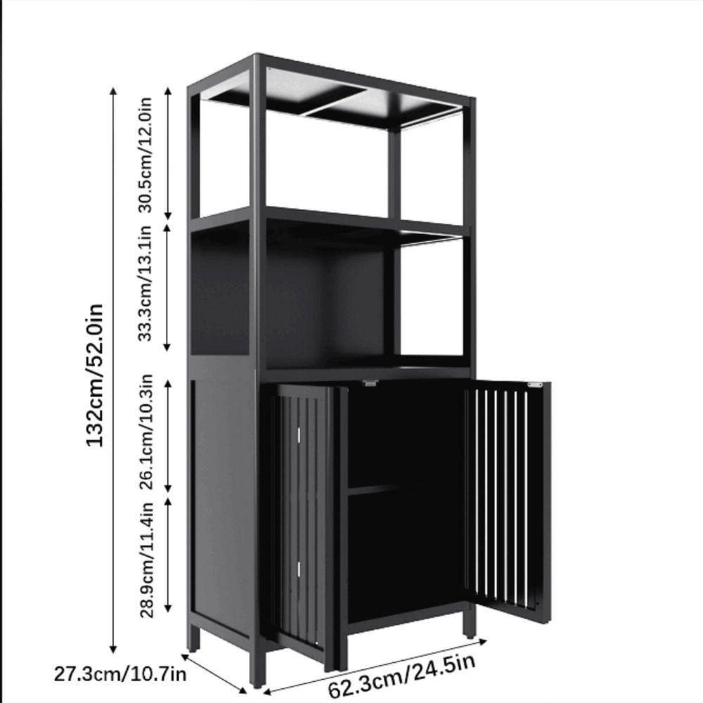 SANFANGIE Japanese Zen 13 in. W x 24.57 in. D x 52 in. H Black Linen Cabinet with 2-Doors for Living Room, Kitchen (3)